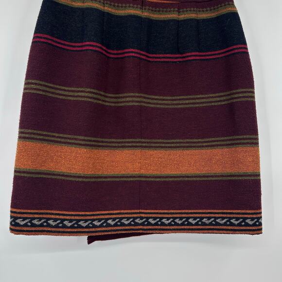 Loft Southwestern Blanket Faux Wrap Skirt Fringe Red Striped Cotton Womens Sz 2 - Picture 8 of 12